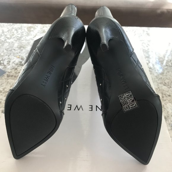 Nine West Black Studded Heeled Boots - Picture 3 of 9